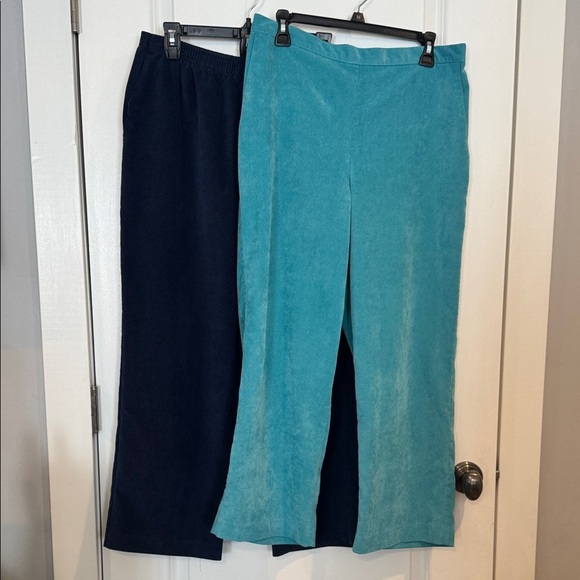 Alfred Dunner Teal and Navy 2 pair pull on corduroy Pants slacks trousers 16P - Picture 2 of 14